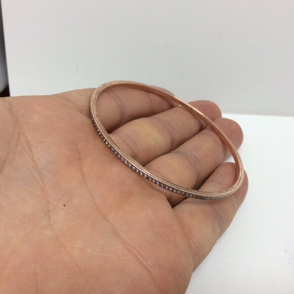 14K Rose Real Solid GOLD BANGLE CZ Zirconia Bangle Bracelet 9.50gr 71/2'' - Picture 4 of 8